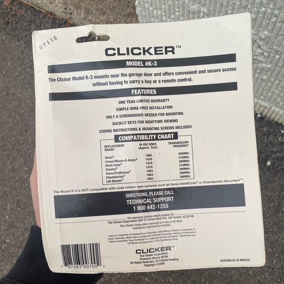 Clicker Model #K-3 wireless keyless entry system for garage doors - Picture 3 of 3